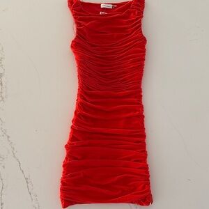 Calvin Klein Vibrant Red-Orange Ruched Mini Dress